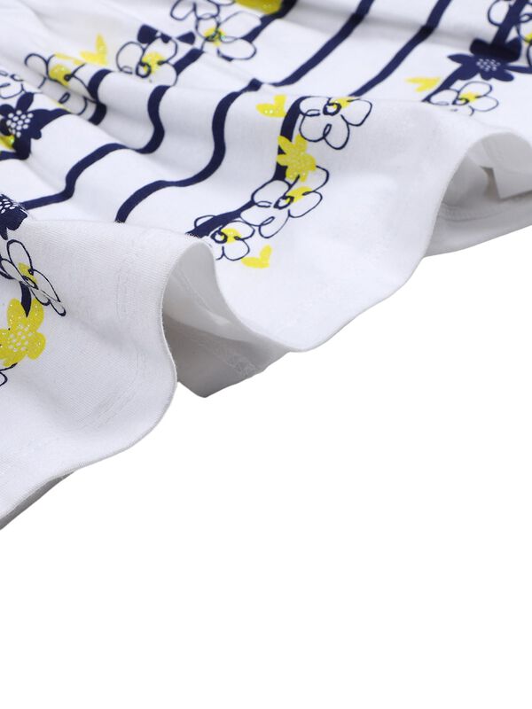 Girls White & Blue Short Sleeve Knitted Dress image number 3